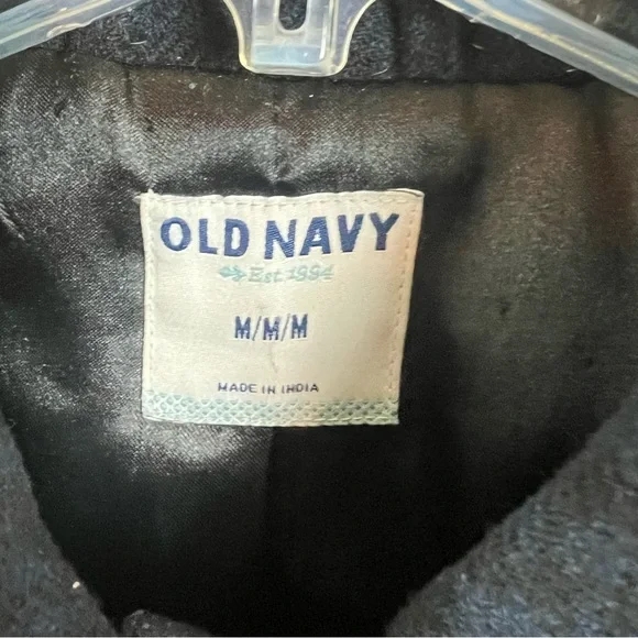 Old Navy Plaid Wool Blend Pea Coat Ruffle Medium Academia Pockets Navy Black - Picture 6 of 10